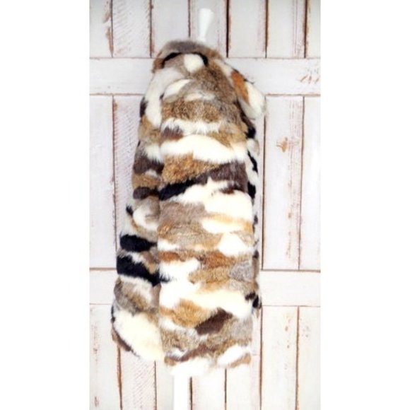 70s vintage patchwork rabbit fur jacket brown ivory black rabbit fur coat - Picture 3 of 5
